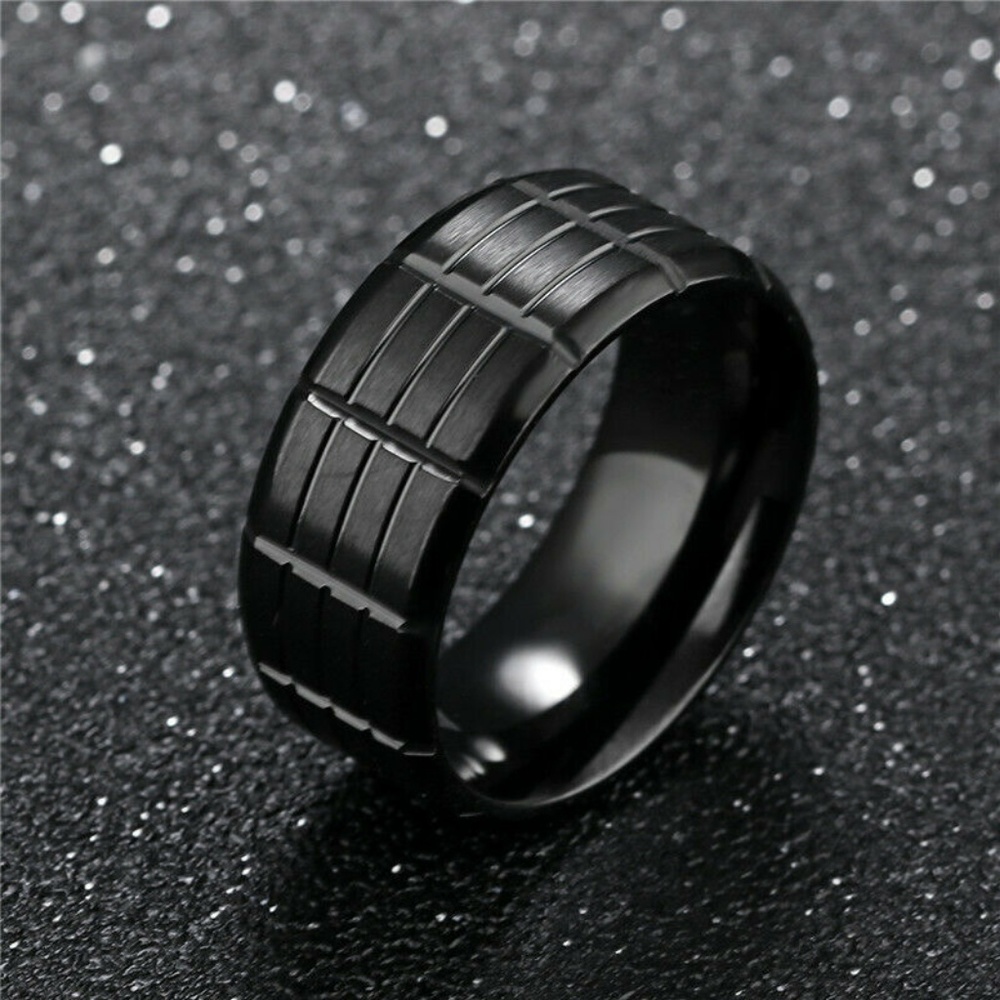 Men&Women Black Stainless Steel Titanium Band Ring - Picture 2 of 5